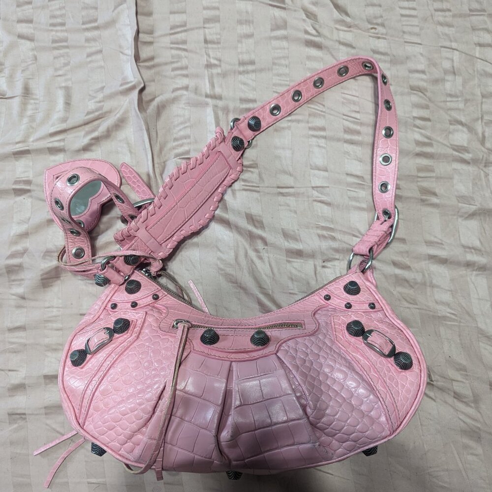 Balenciaga le cagole small sweet pink croc calf skin